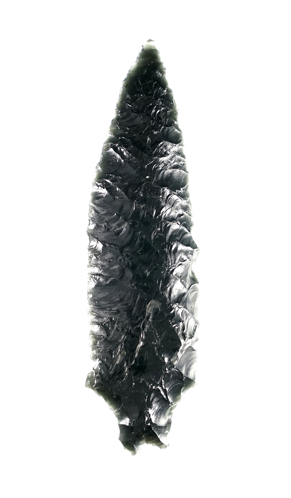 2 3/4" Obsidian Pinto Basin sloping-shoulder found in Nevada. Ex. C.L. Pugh Museum. 