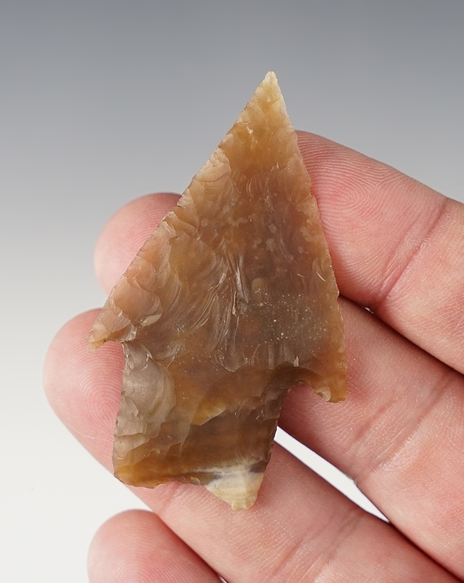 Semi-translucent and well made 2 3/8" Pedernales found in Texas.