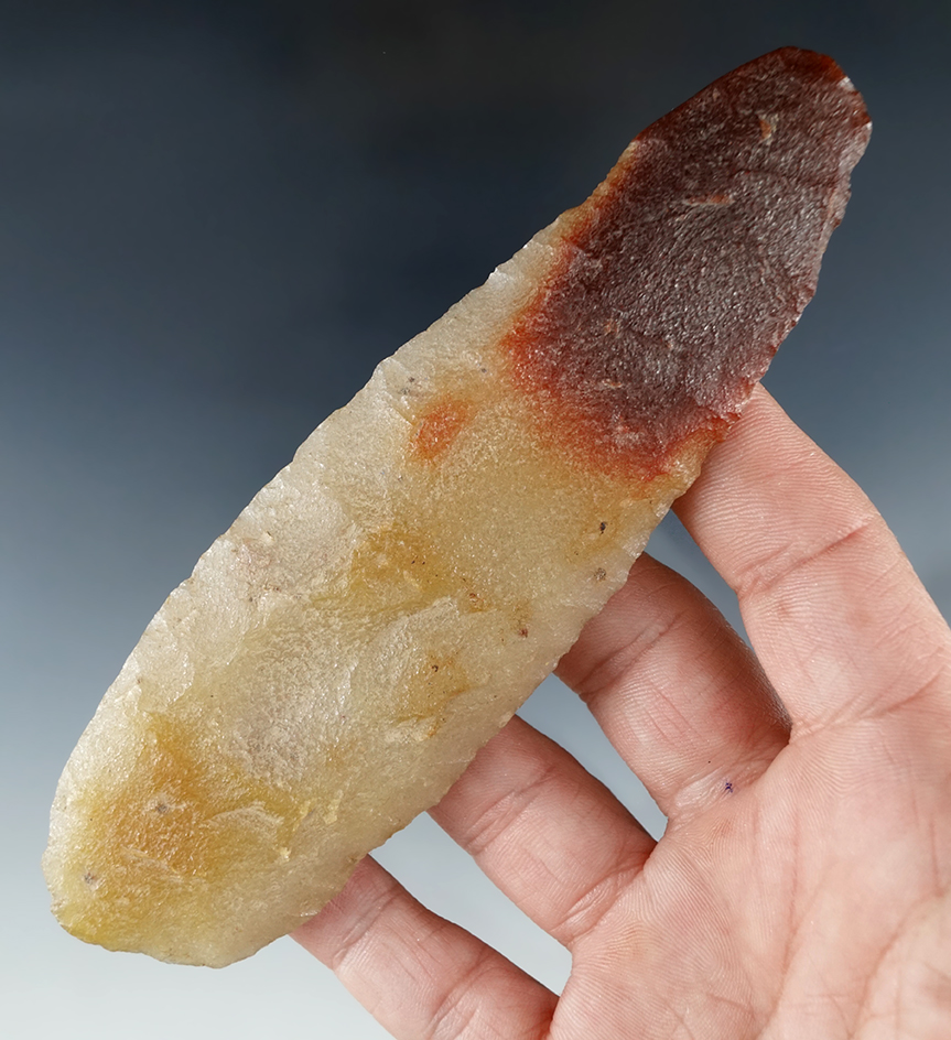 Heavily patinated 5 1/4" Hixton Quartz Knife found in Winnebago Co., Wisconsin. Ex. Roger Rinch.