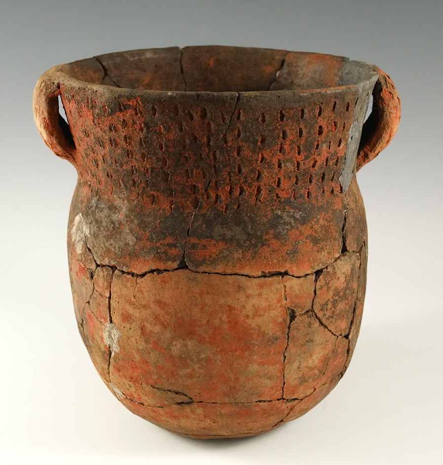 Large, 7 5/16" x  6 3/16"  Caddo fingernail impressed Jar (E. Texas) many glued back pieces.