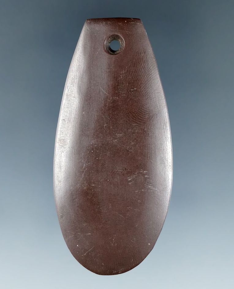 2 1/4" Mississippian Pendant made from red Slate. Found in the vicinity of Murrysville, West Virgini