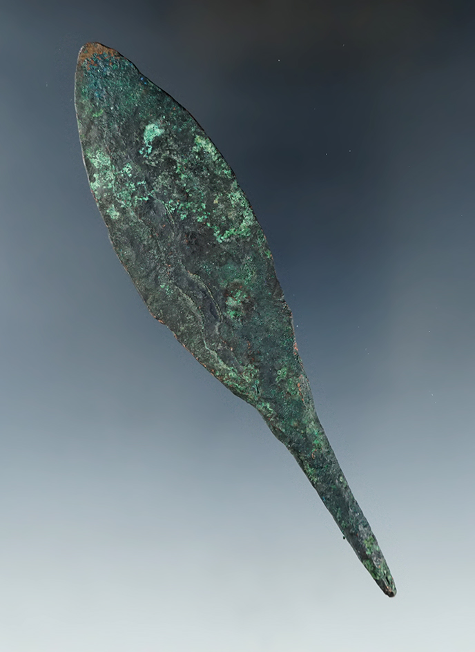 4 7/16" old copper culture Rat Tailed Spear found in Oconto Co., Wisconsin.