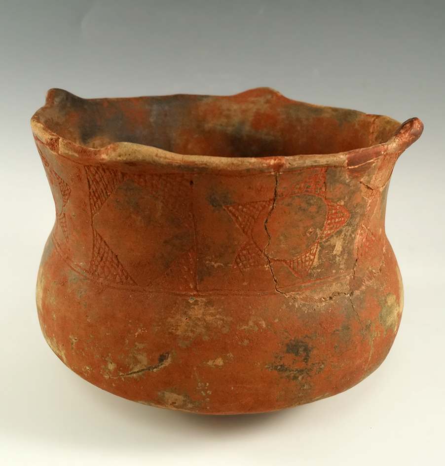 6 3/8" wide by 4 7/8" tall Hempstead Engraved Jar (E. Texas) with nice exterior designs.