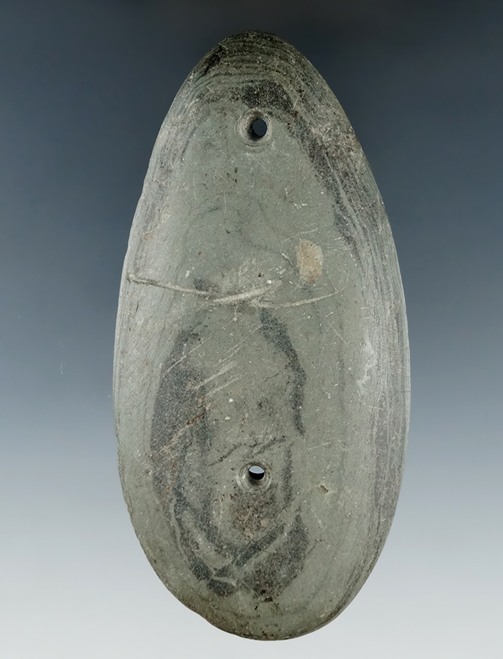 4 5/16" Tear Drop Gorget - Clear Creek Twp., Huntington Co., Indiana. Ex. Jim Bickel (#256), Tom Sha