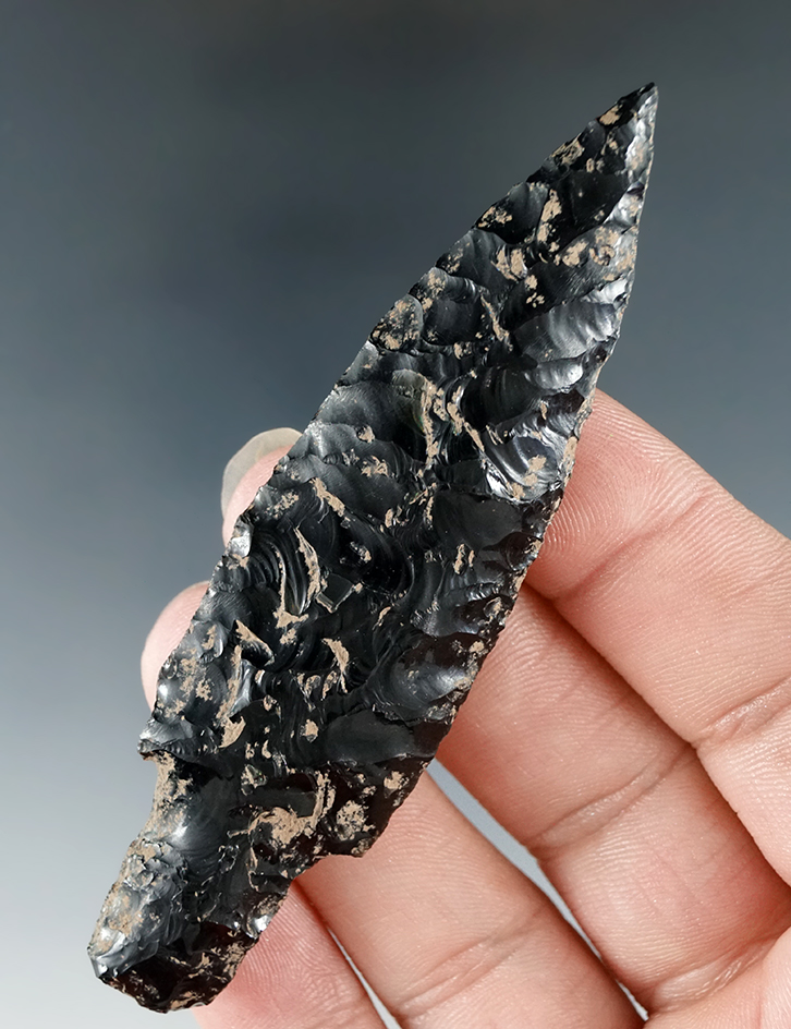 3 5/8"  Pre-Columbian obsidian Stemmed point/Knife found in West Mexico.