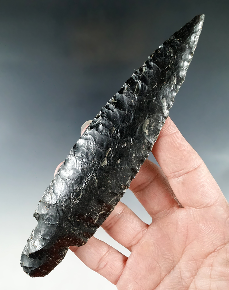 Nice! Large 6 1/16"  Pre-Columbian obsidian Stemmed Blade found in West Mexico..