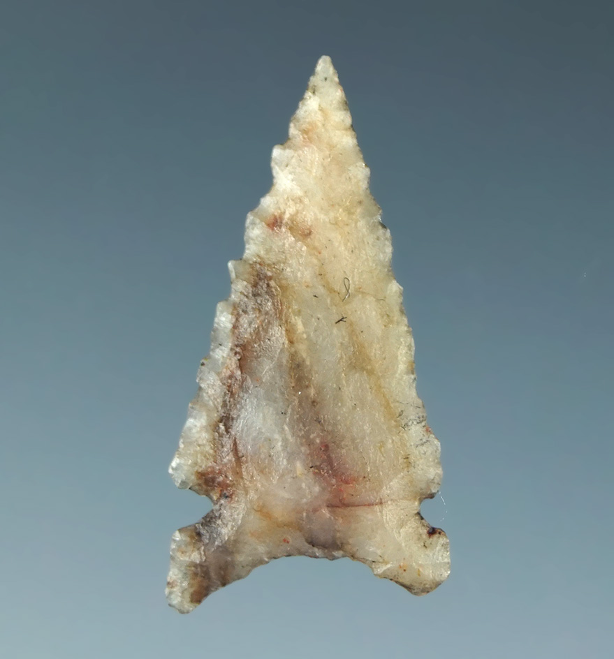 15/16" Desert Delta that is nicely flaked from multi-colored semi translucent agate. California.