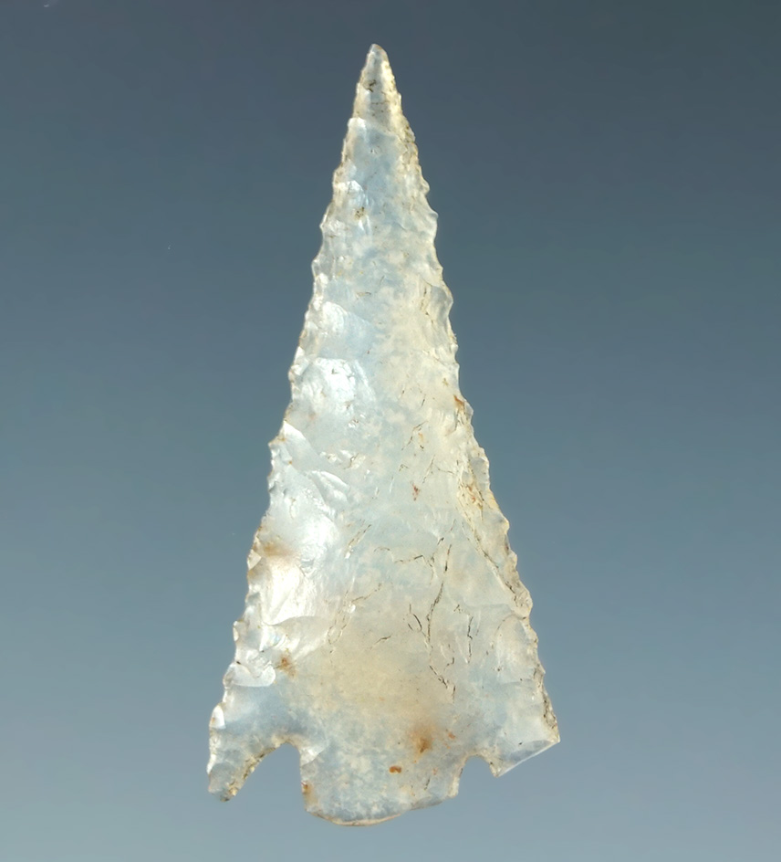 1 1/16" Cornernotch that is nicely made from a flake of highly translucent clear agate. CA.