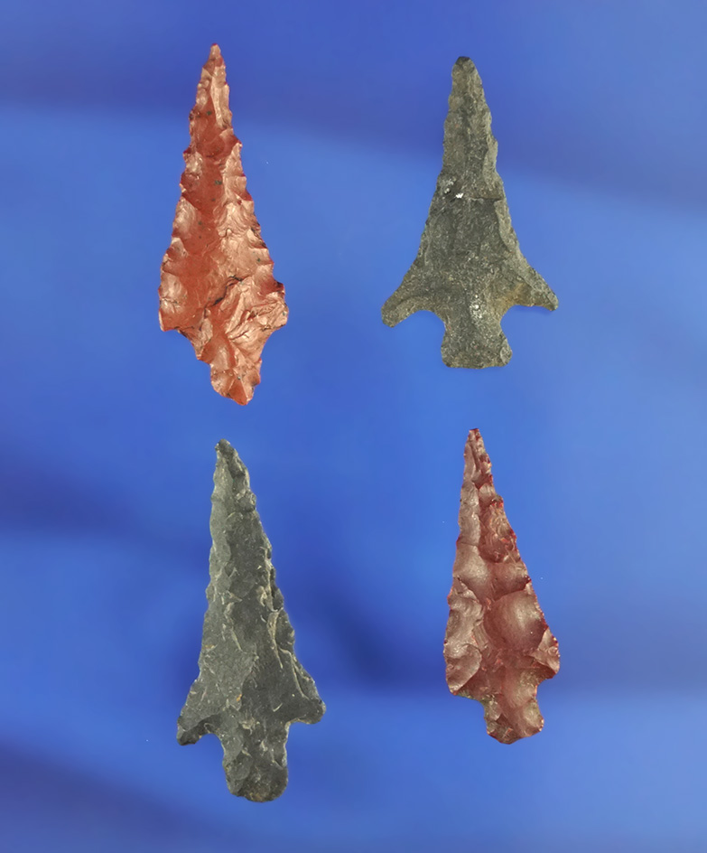 Set of four well styled arrowheads, largest is 1 3/16". California.