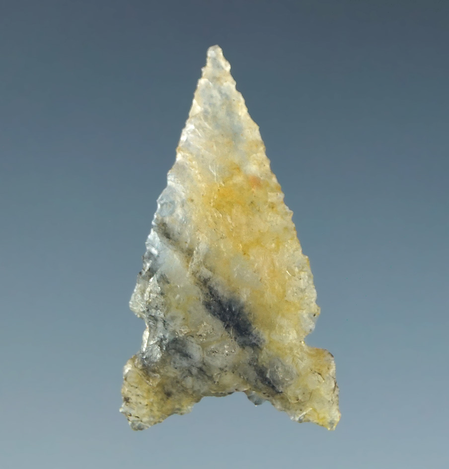 15/16" Desert Delta - nicely styled from a flaked of clear yellow and blue translucent agate. CA.