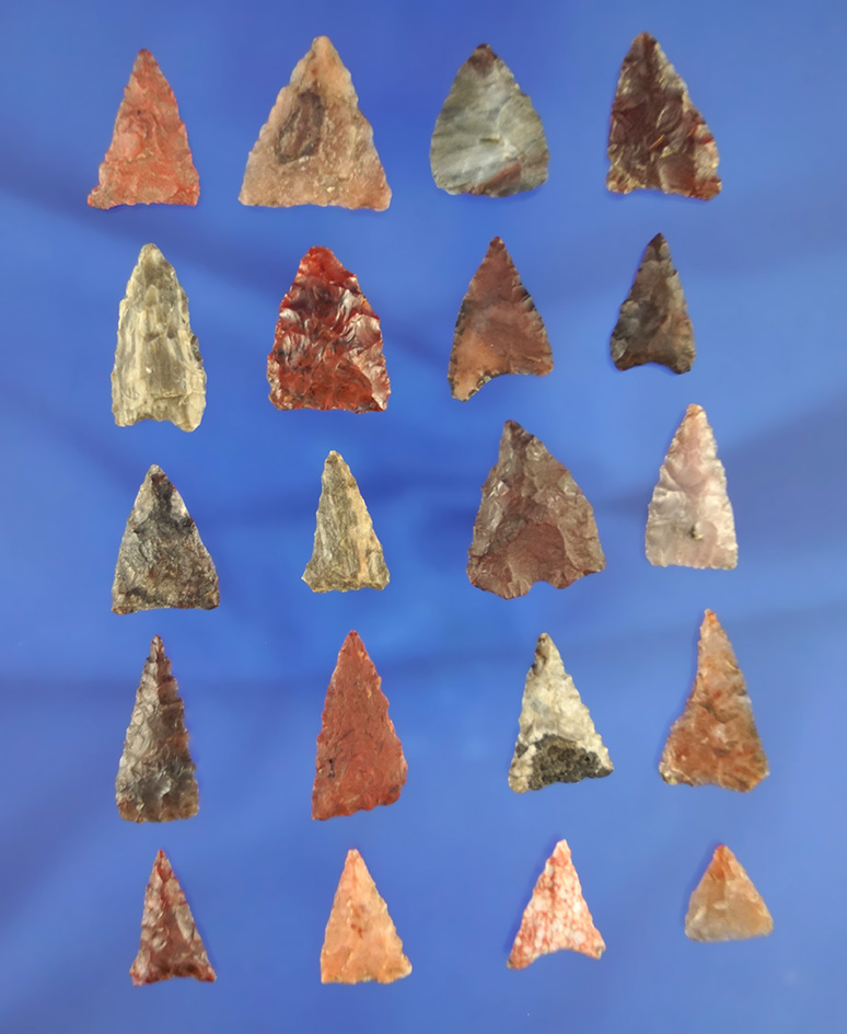 Set of 20 assorted arrowheads found in northern California, largest is 15/16".