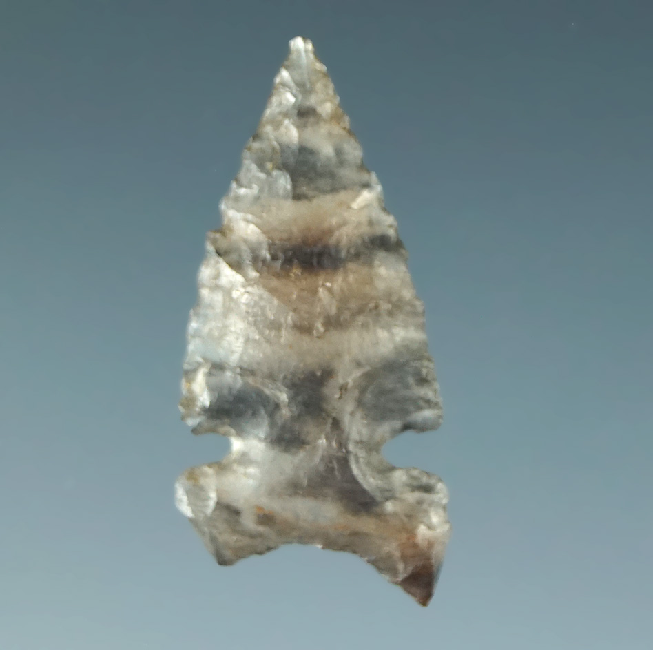 7/8" that is nicely flaked from highly translucent banded material.  California.