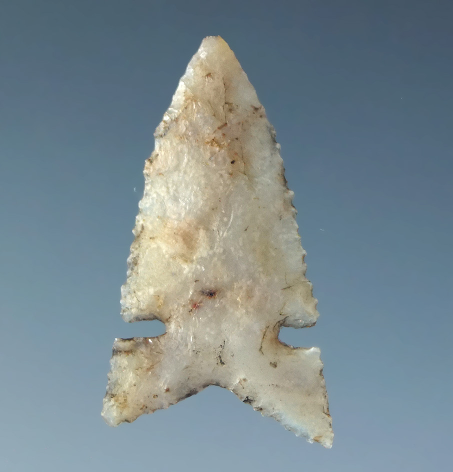 Excellent flaking and style on this 15/16" Desert Sidenotch that is very thin California.