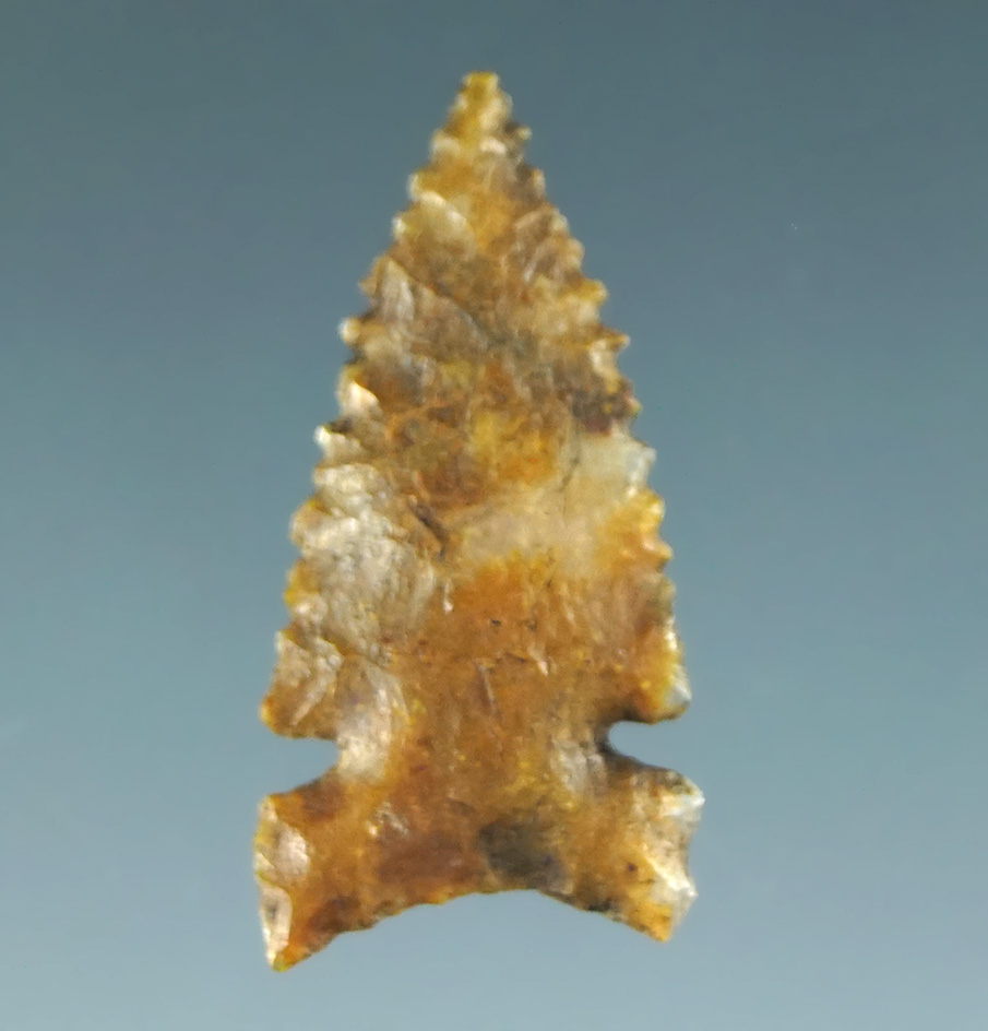 13/16" Desert Delta that is heavily patinated with exceptional flaking and style. California.