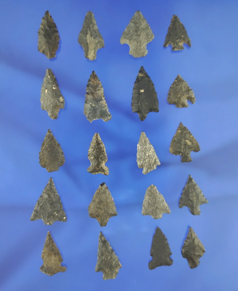 Large group of 20 assorted arrowheads made from basalt, most are in good condition. CA