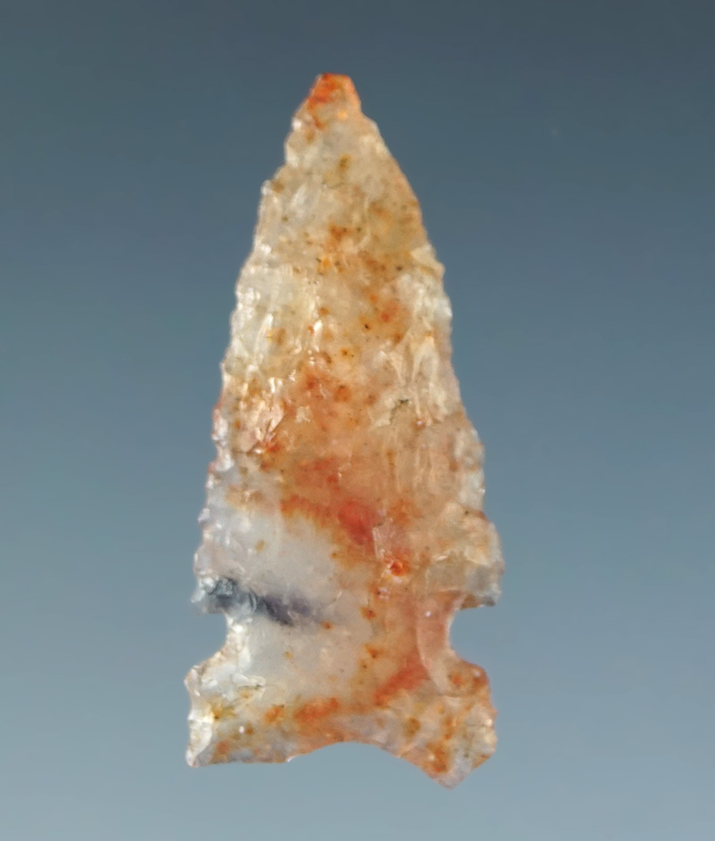 1 1/16" Desert Sierra made from highly translucent red and clear agate with a blue stripe. CA.