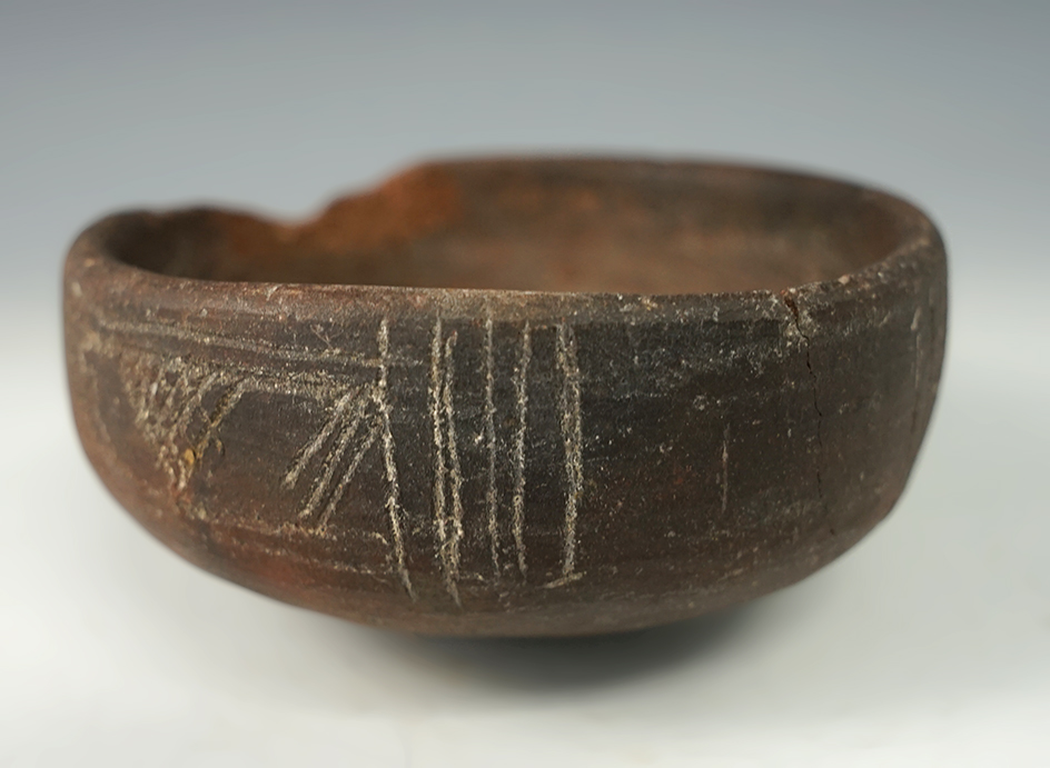 3 5/8" Wide nicely decorated Pottery Bowl found in Arkansas.