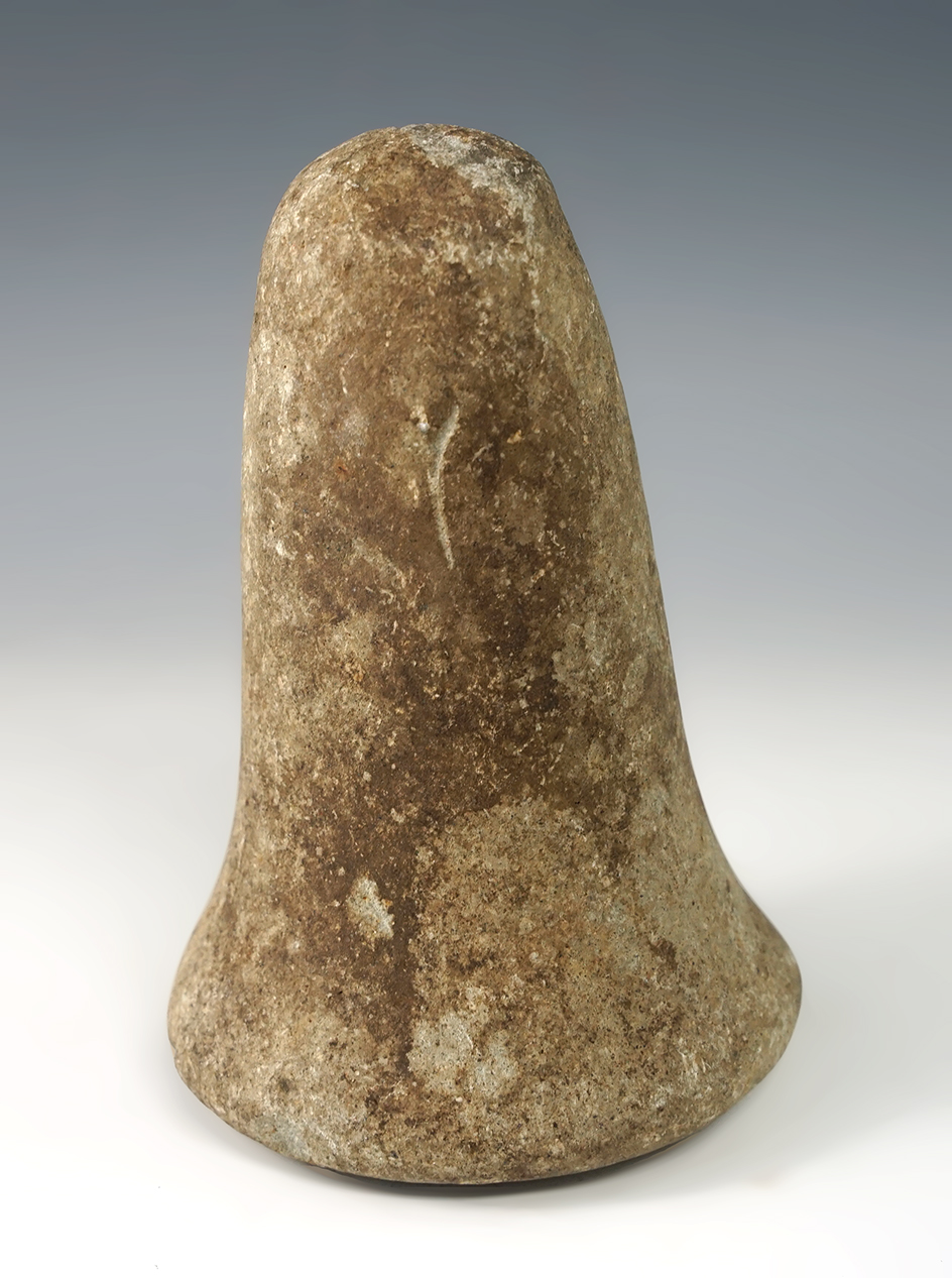 5" Tall well styled and heavily patinated Bell Pestle with a nice nutting divot on base, Ohio.