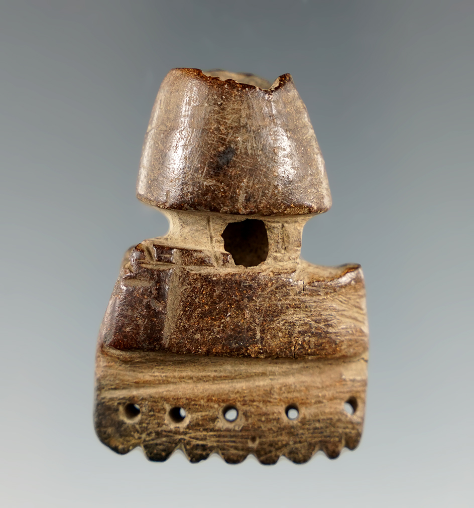 Excellent craftsmanship on this 2 1/8" Mic Mac Pipe found in New York. Heavily patinated.