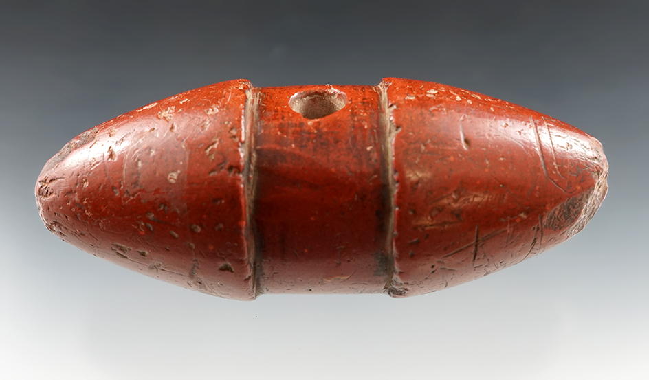 4 3/8" Catlinite Historic Era Plains Clubhead found by S. Kuster on 09/25/1965 in Illinois. COA.