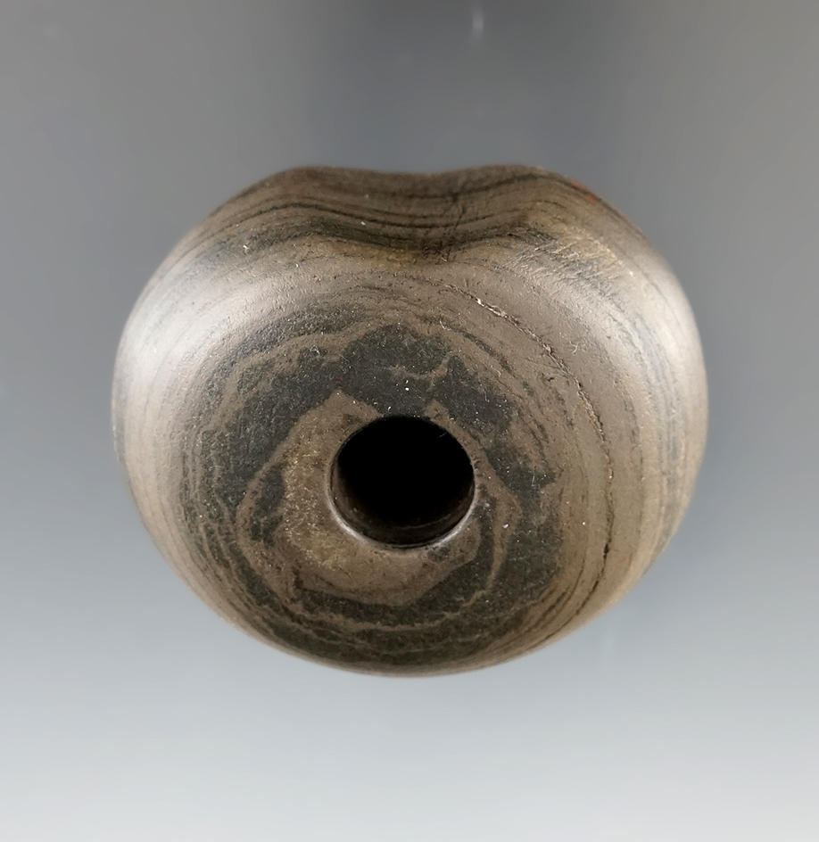 2" Well styled Fluted Ball Bannerstone made from attractive Banded Glacial Slate, Ohio.