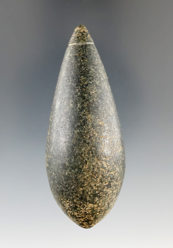 3 1/16" Hardstone Grooved Plummet in excellent condition from the Terry Elleman collection.