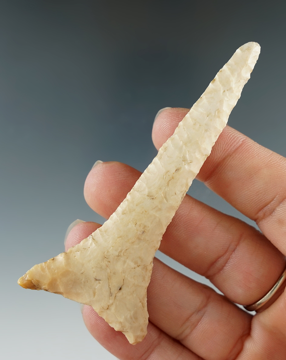 3 3/8" Pulaski Drill made from Burlington Chert, found in Butler Co., Missouri. COAs.