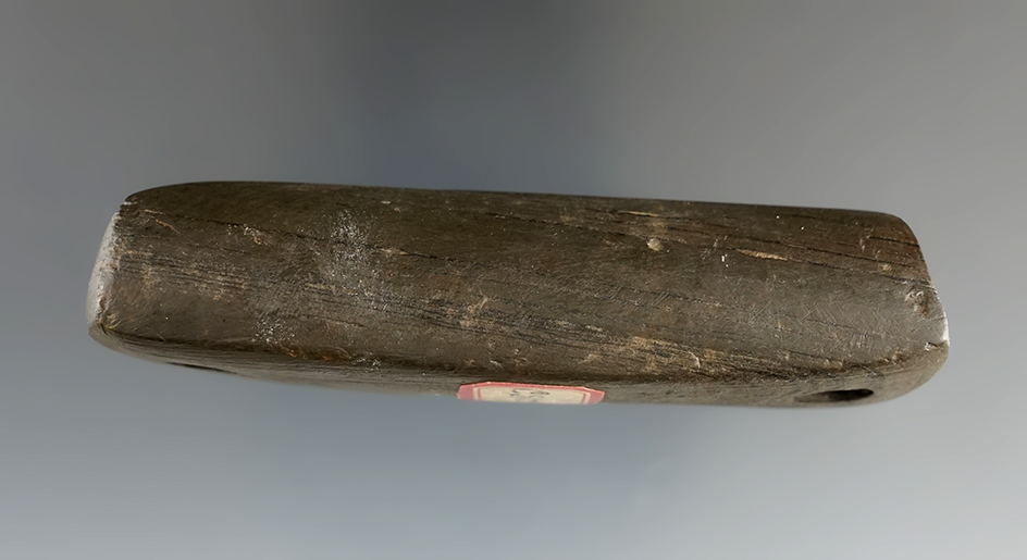 3 1/4" Anciently salvaged Drilled Elliptical Bar Weight made from Banded Slate found in Ohio.