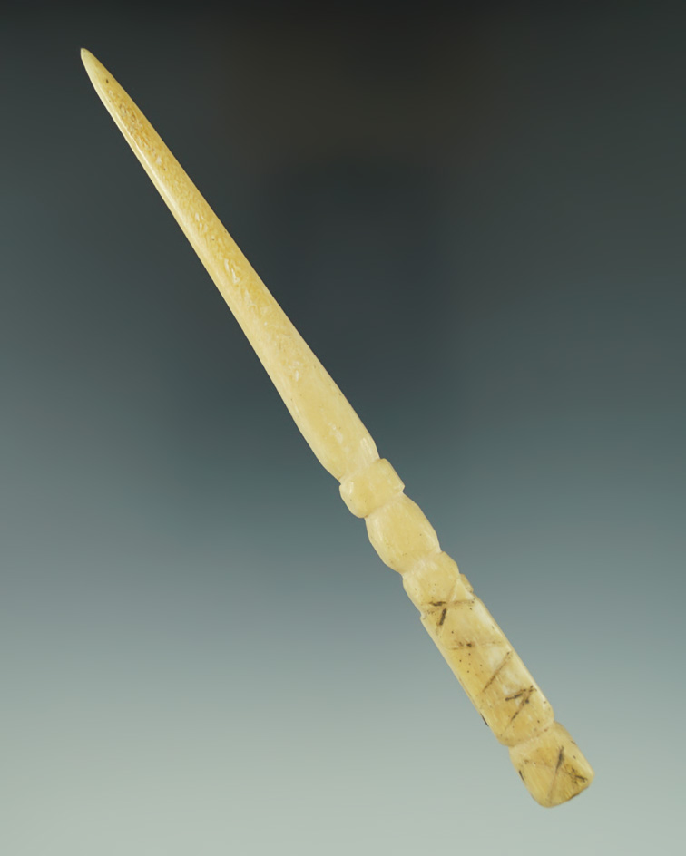 5 7/8" bone hairpin collected in 1932. Exact age and cultural affiliation unknown.