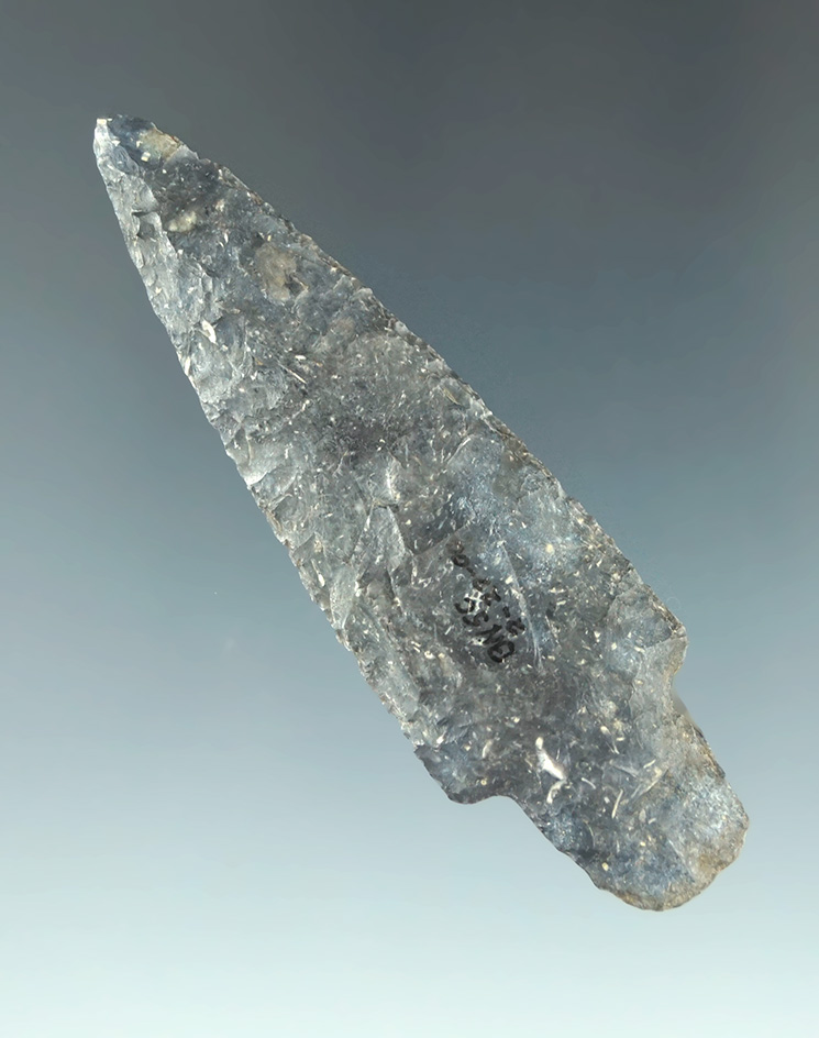 2 13/16" nicely flaked Stemmed Dart Point found in Kansas. Deaccession by Museum.