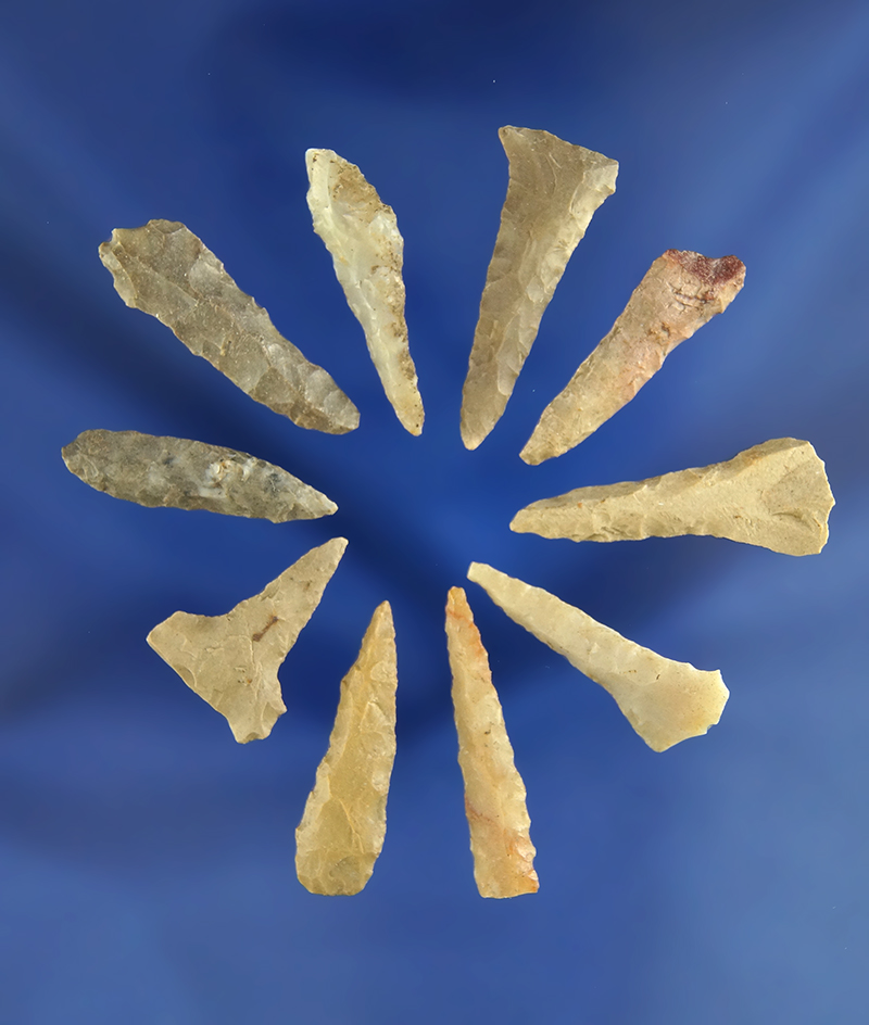 Set of 10 small Drills  field found in Greene Co., Kentucky, largest is 1 1/8".