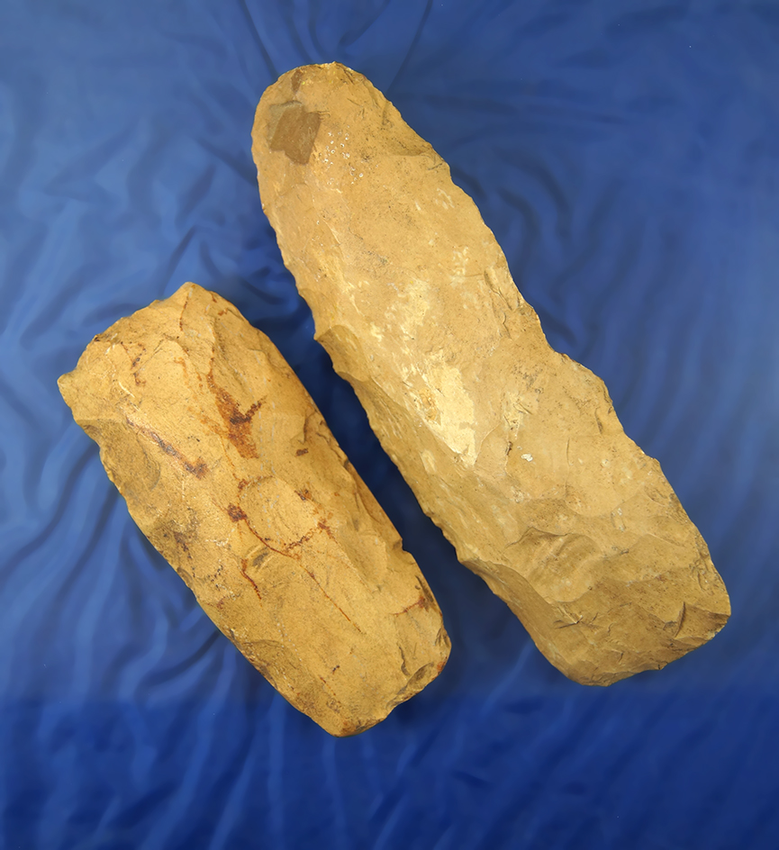 Pair of Flint Celts found in Kentucky, largest is 6 1/16". Both are well patinated with nice mineral