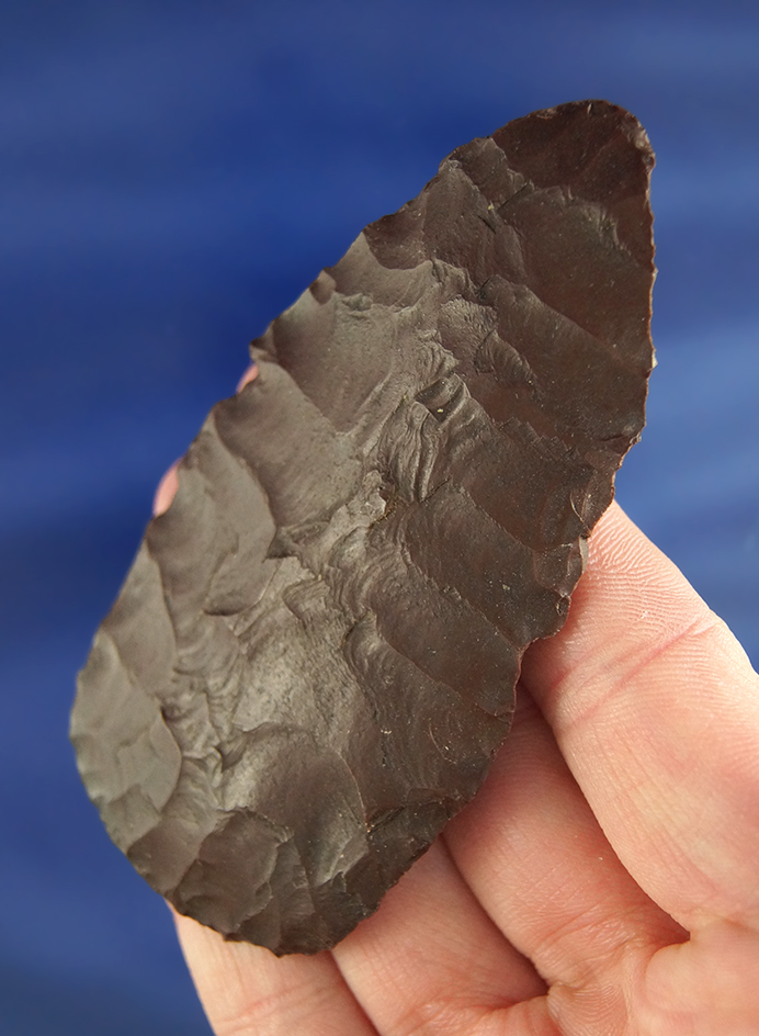 3 5/16" nicely flaked Jasper Knife found near the Columbia River, Washington made off a large flake.