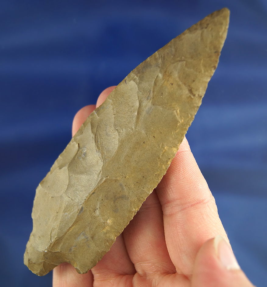 4 1/2". Stemmed Knife with nice edge flaking found in Alabama.