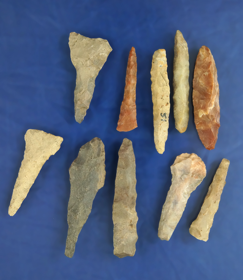 Set of 10 the field found Drills from Greenup Co., Kentucky. Largest is 2".