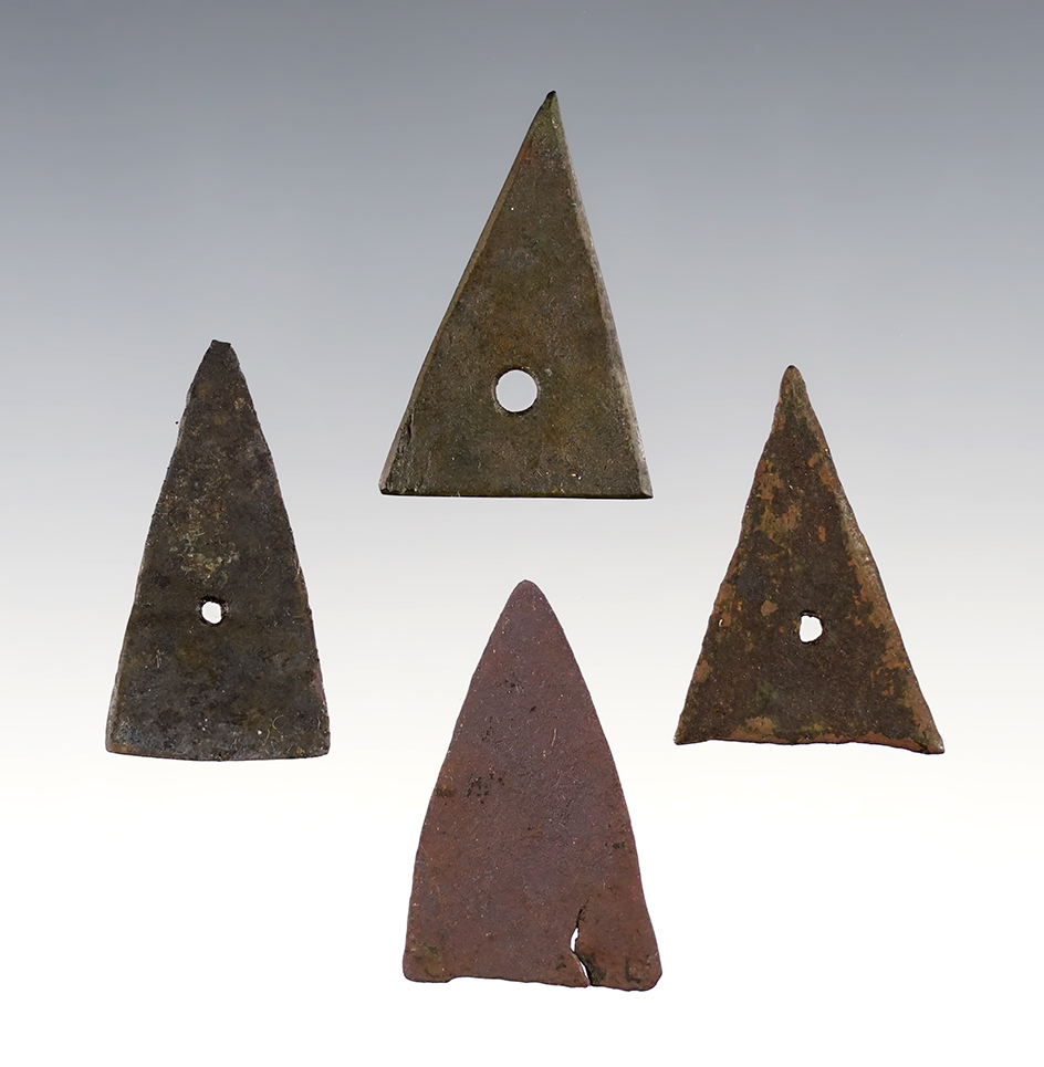 Set of 4 Kettle Points found at the Genoa Fort Site, Genoa, New York. Largest measures 1 3/8".
