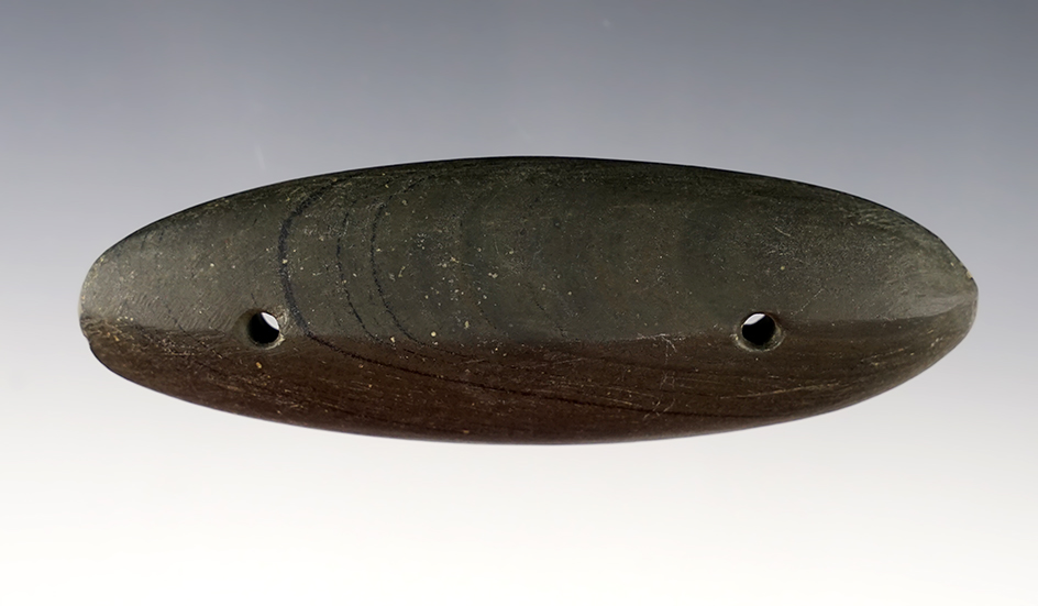 4" x 1 1/4" Glacial Kame Ridged Gorget -Close to Tippecanoe River in Monticello, IN. Ex. Mosier.