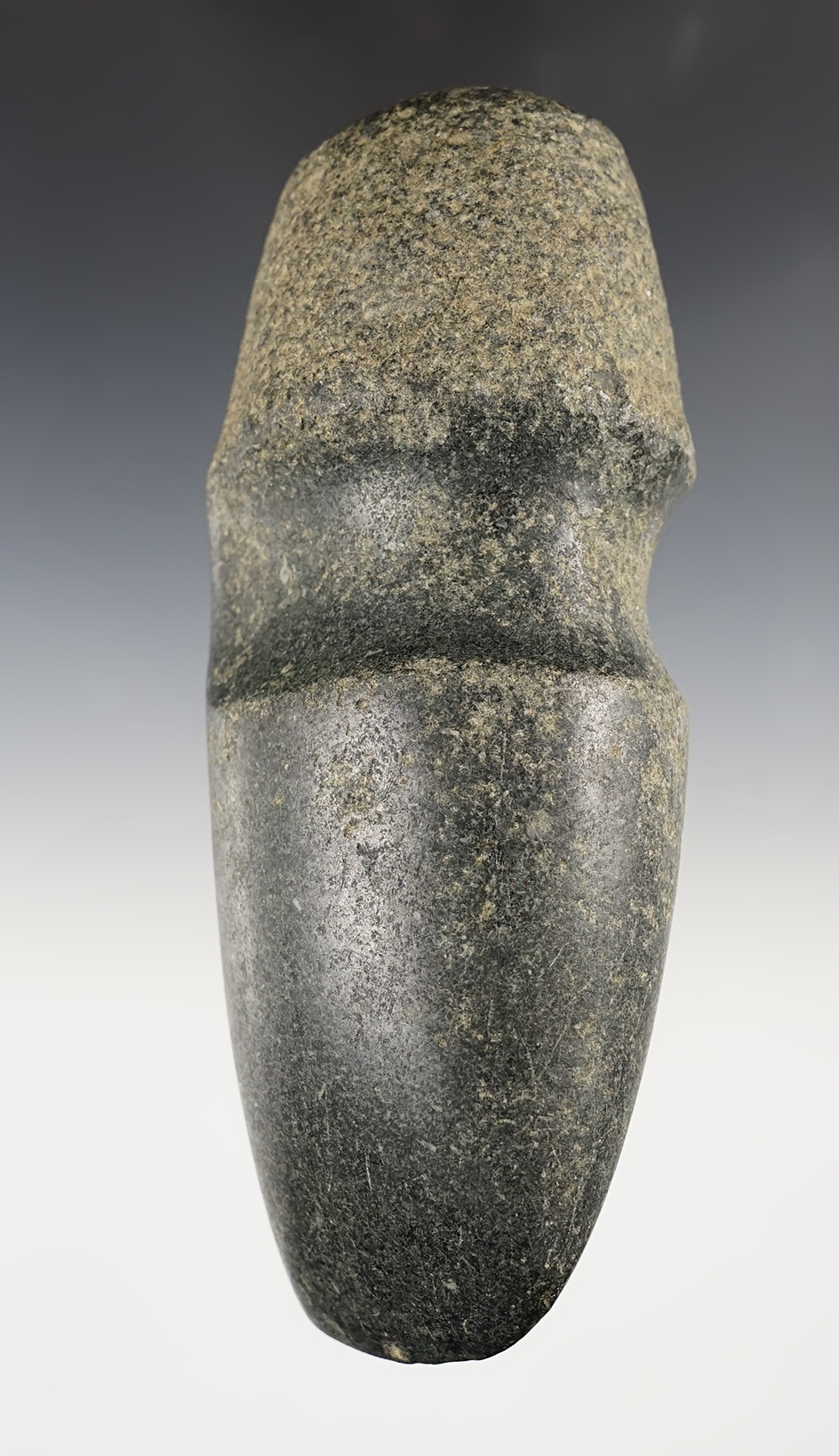 Nicely styled 6 1/2" long Hohokam 3/4 Groove Axe found in Maricopa Co., Arizona. 