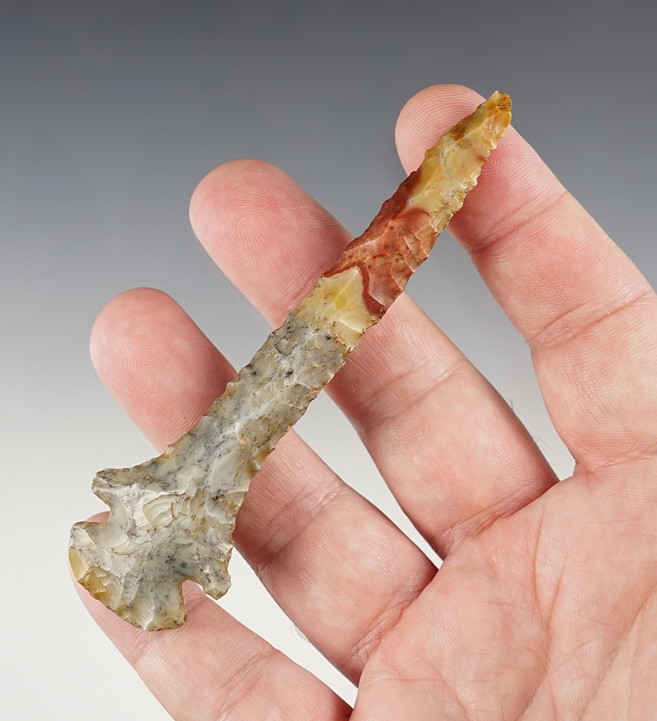 4 1/8" dovetail drill made from beautiful multi-colored Flint Ridge Flint - Montgomery Co., Ohio.
