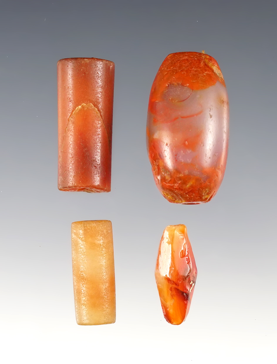 Group of 4 beautifully crafted beads found in Illinois. Largest is 1 7/16". 