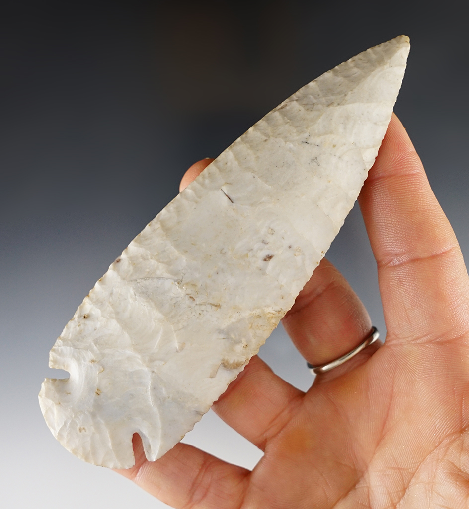 5" Dovetail made from Burlington Chert, Calhoun Co., Illinois. Pictured. Ex. Roscoe Fidler. 