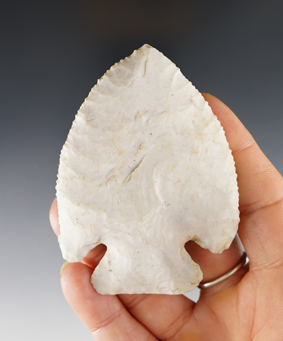 2 15/16" Charleston made from Burlington Chert. Found in Browning Twp., Schuyler Co., Illinois.