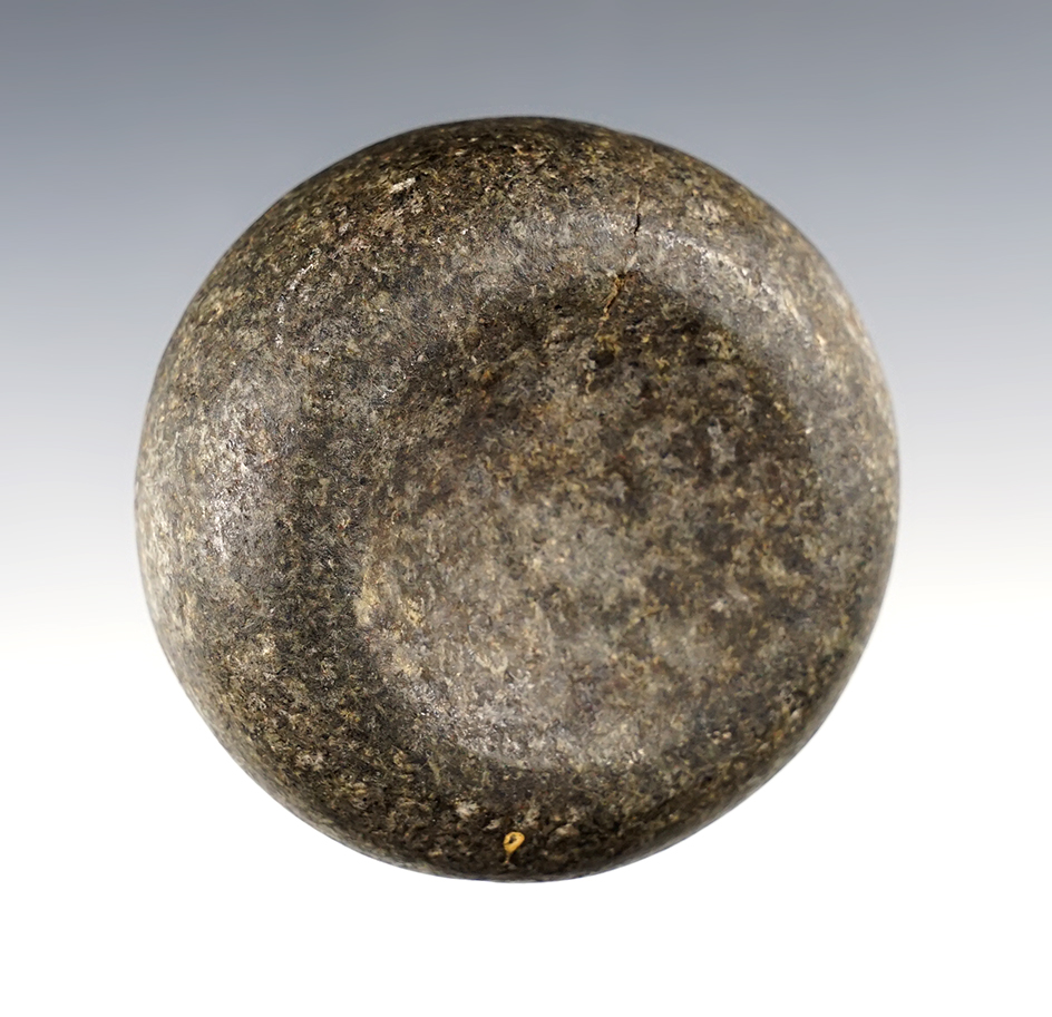 2 5/8" Discoidal made from black Granite. Found in Schuyler Co., Illinois. 