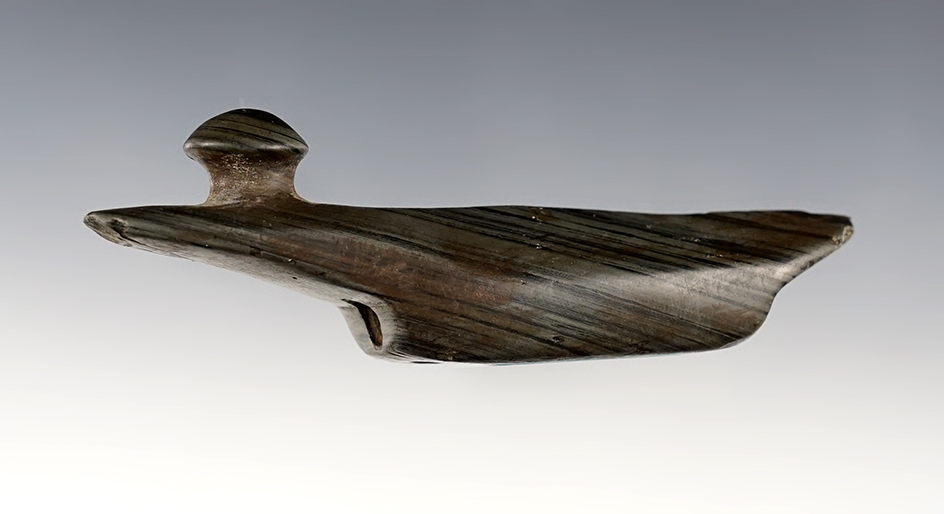 Sale highlight! 4" x 1 1/8" Topknot Birdstone made from Banded Slate, Canada. Pictured! 