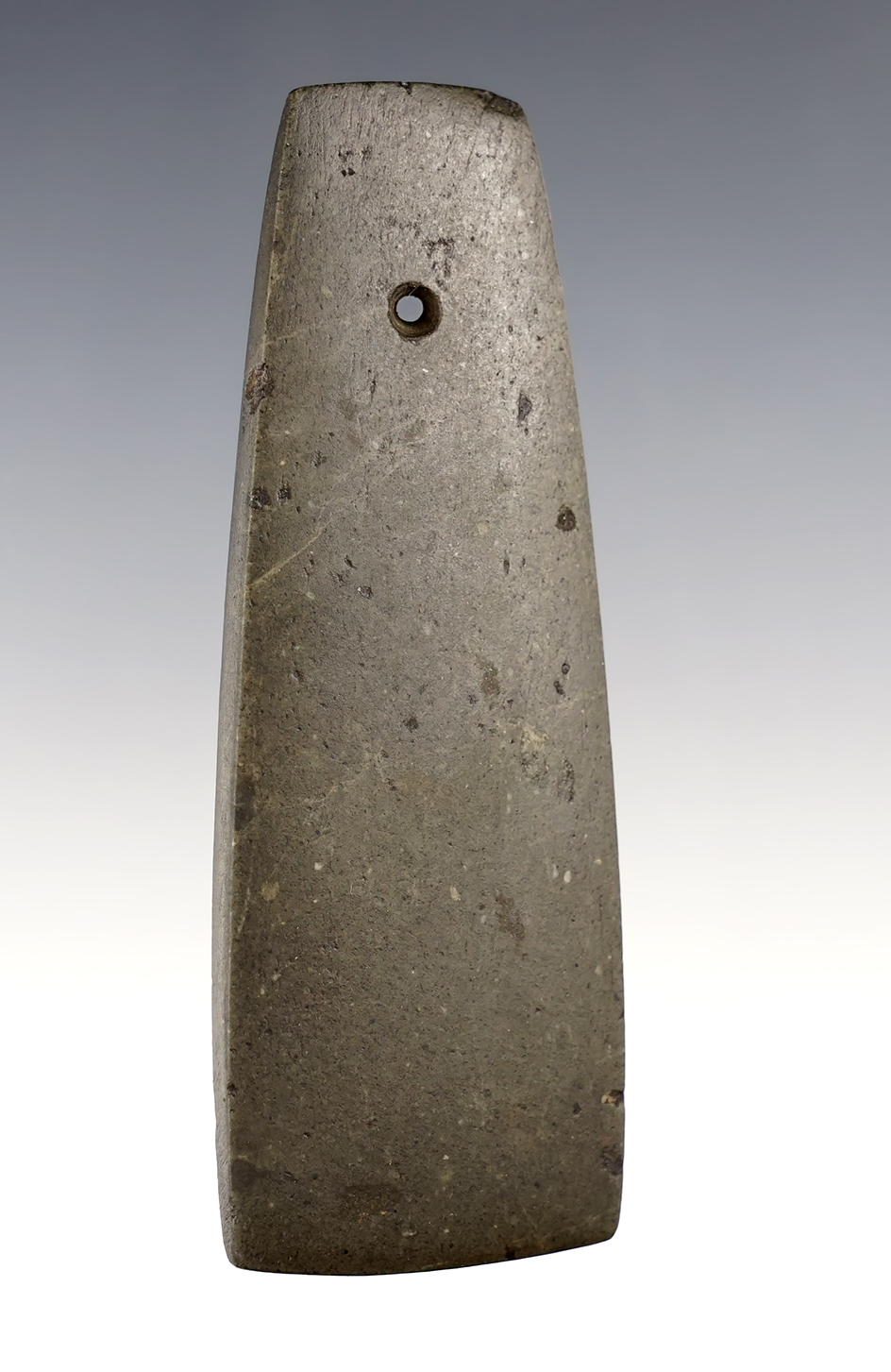 3 7/8" Hopewell Trapezoidal Pendant made from Greenstone. Found in Perry Co., Ohio. 