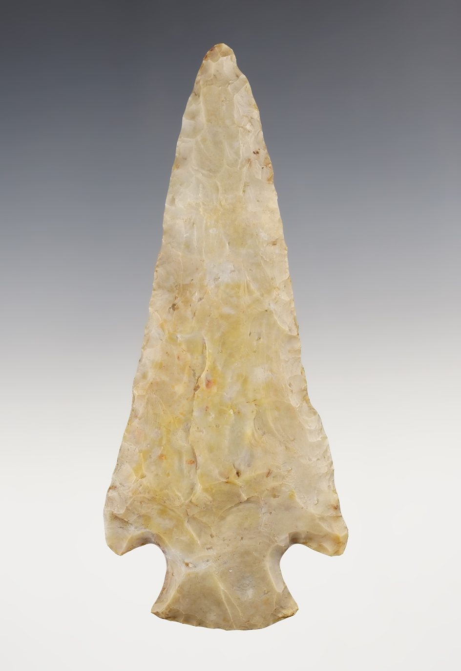 5 1/4" Hopewell Chalcedony Spear Point. Found in the 1920's in Jay Co., Indiana. Bennett COA.