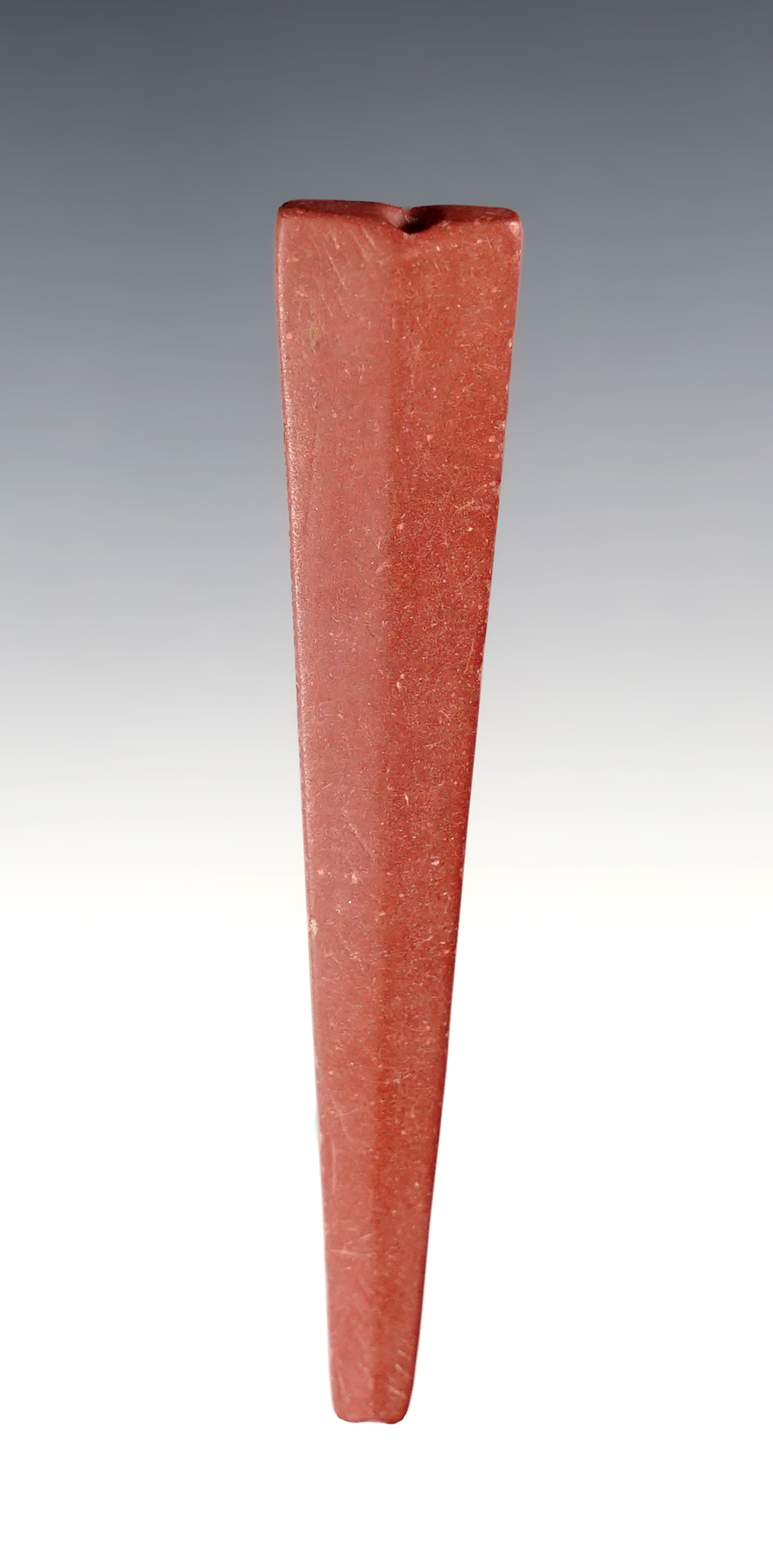 Well made 4" Trapezoid Catlinite Bead found at the Townley Reed Site, New York, 1710-1745. 
