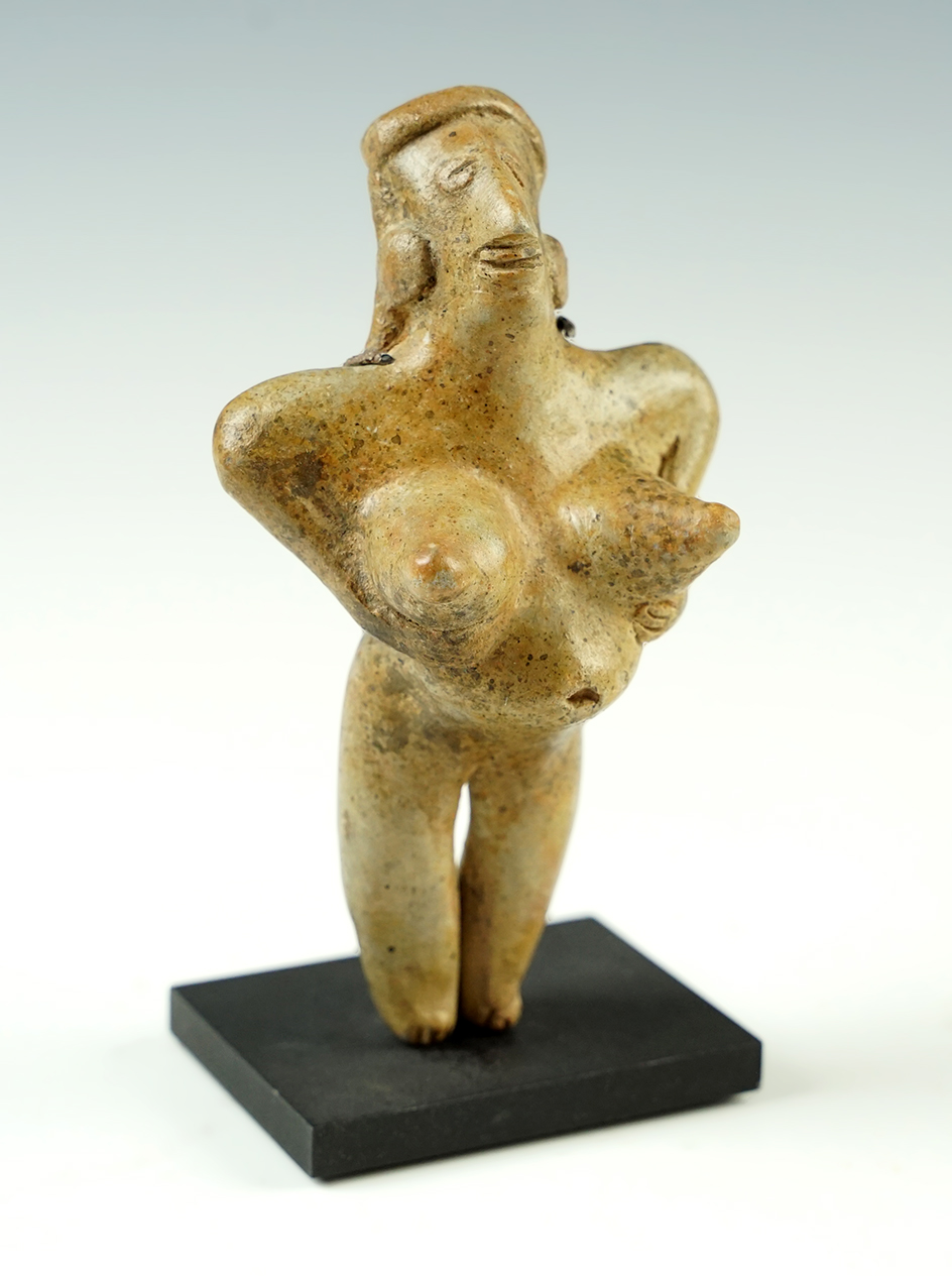 4 1/8" Jalisco Female Pottery Figurine with stand. 
