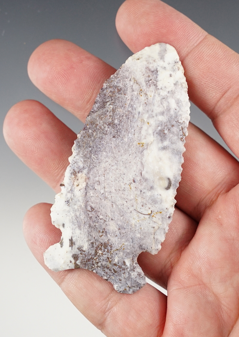 3" Graham Cave made from Avon Chert. Found in Fulton Co., Illinois. Ex. Bowman collection.