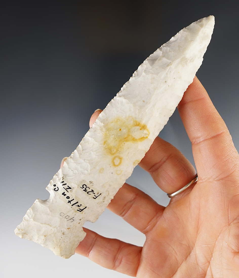 5 5/8" Hemphill made from Burlington Chert. Found in Fulton Co., Illinois. Ex. Joe Bowmon.